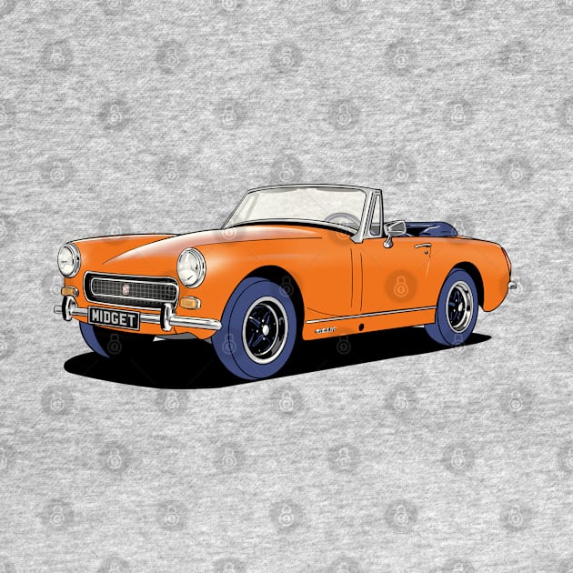 MG Midget sports car in orange by Webazoot